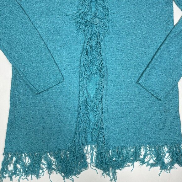 C.l.o.t.h.e.s Women's Fringe Lightweight Cardigan Sweater Teal Blue Size M Flaw - Picture 6 of 11
